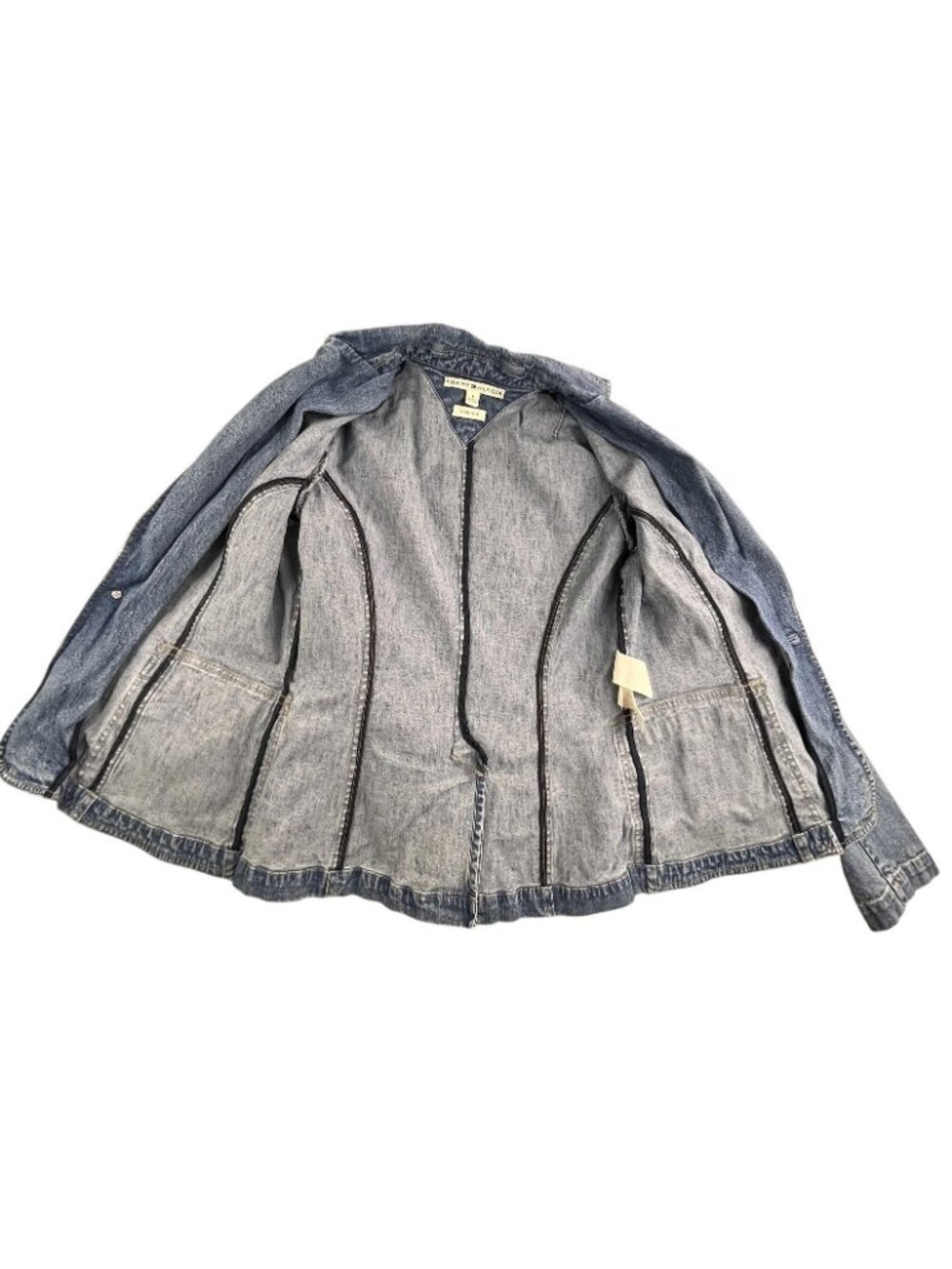 Vintage Tommy Hilfiger Denim Jean Jacket Women 4 Blue Stretch Y2K Button up - Picture 3 of 15
